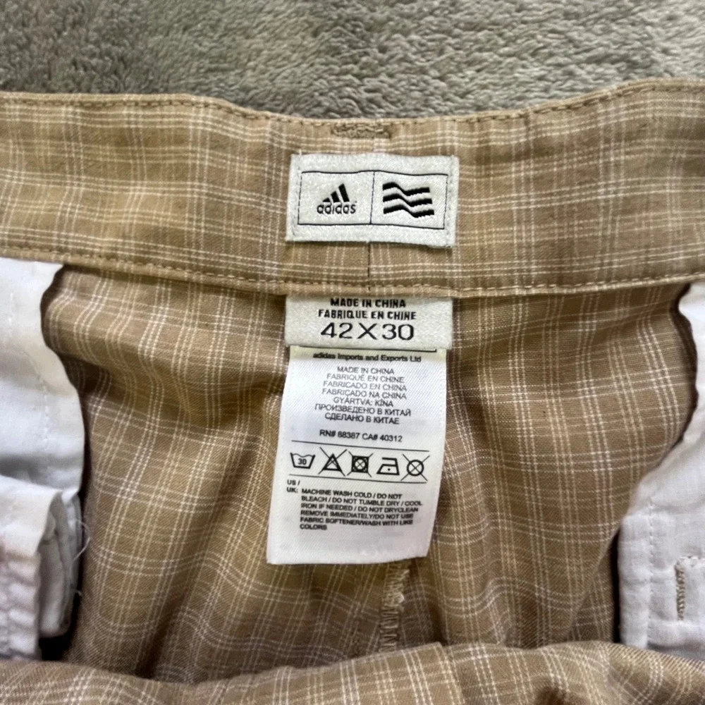 Adidas Golf Pants‎ Mens 42x30 Tan Plaid Flat Front Lightweight W44620